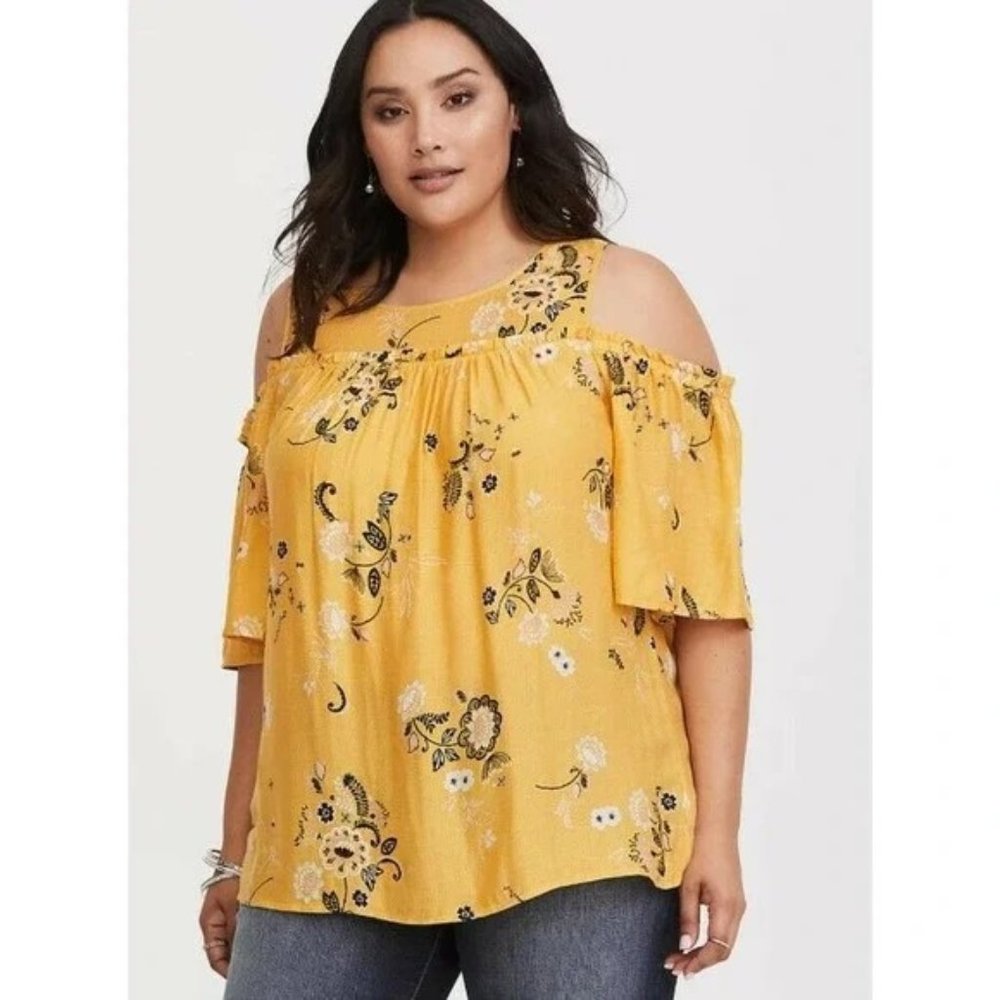 TORRID FLORAL COLD SHOULDER GAUZE BLOUSE